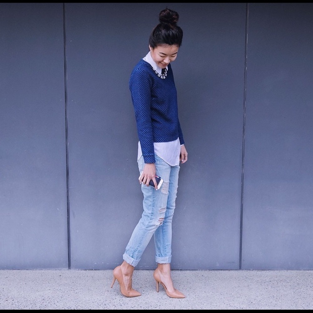 Quilted indigo sweatshirt